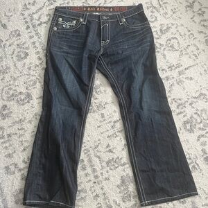 Rock revival men’s straight Tucker jeans size 40 flap pockets embroidered